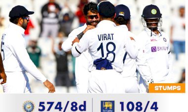 भारत बनाम श्रीलंका टेस्ट मैच के दूसरे दिन टीम इंडिया ने 574 रनों पर की पारी घोषित, जडेजा की ऐतिहासिक पारी