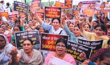 महिलाओं को प्रति माह 1,000 रुपये देने में आप सरकार की विफलता के खिलाफ प्रदर्शन
