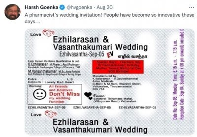 तमिलनाडु के फार्मासिस्ट की शादी के निमंत्रण पर हर्ष गोयनका का ट्वीट वायरल